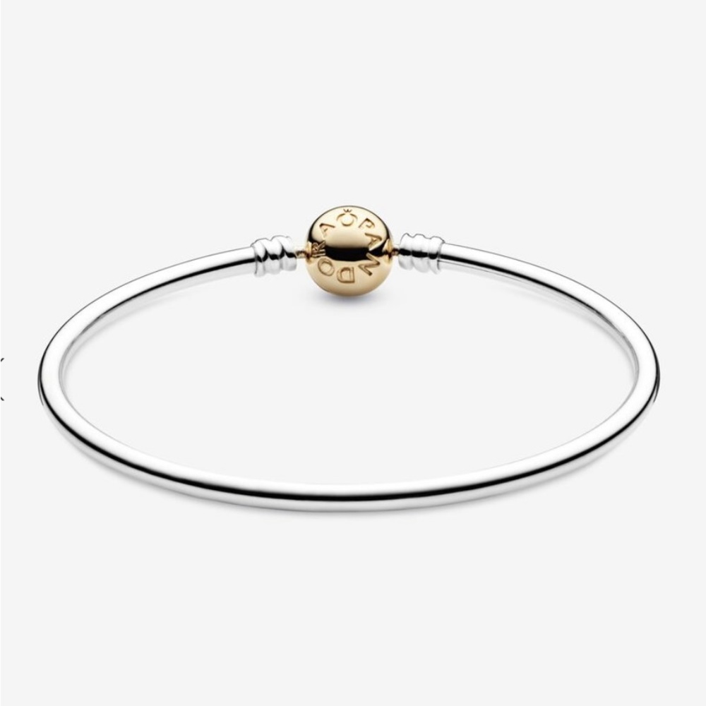 Authentic Pandora Moments Bangle -Two tone with 14 Kt Gold Ball Clasp